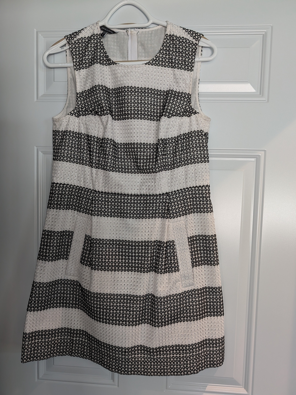 Judith & Charles Sleeveless Black & White Striped Eyelet Dress